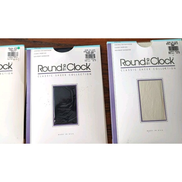Round The Clock Control Top Sheer Leg Pantyhose Sandaltoe 470 Size D BUNDLE/3 Pk - Picture 3 of 6